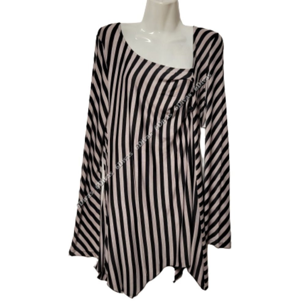 Cotton Top, Long Sleeve Tunic, Black And White Stripe Tunic Top- NEW- SIZE 12